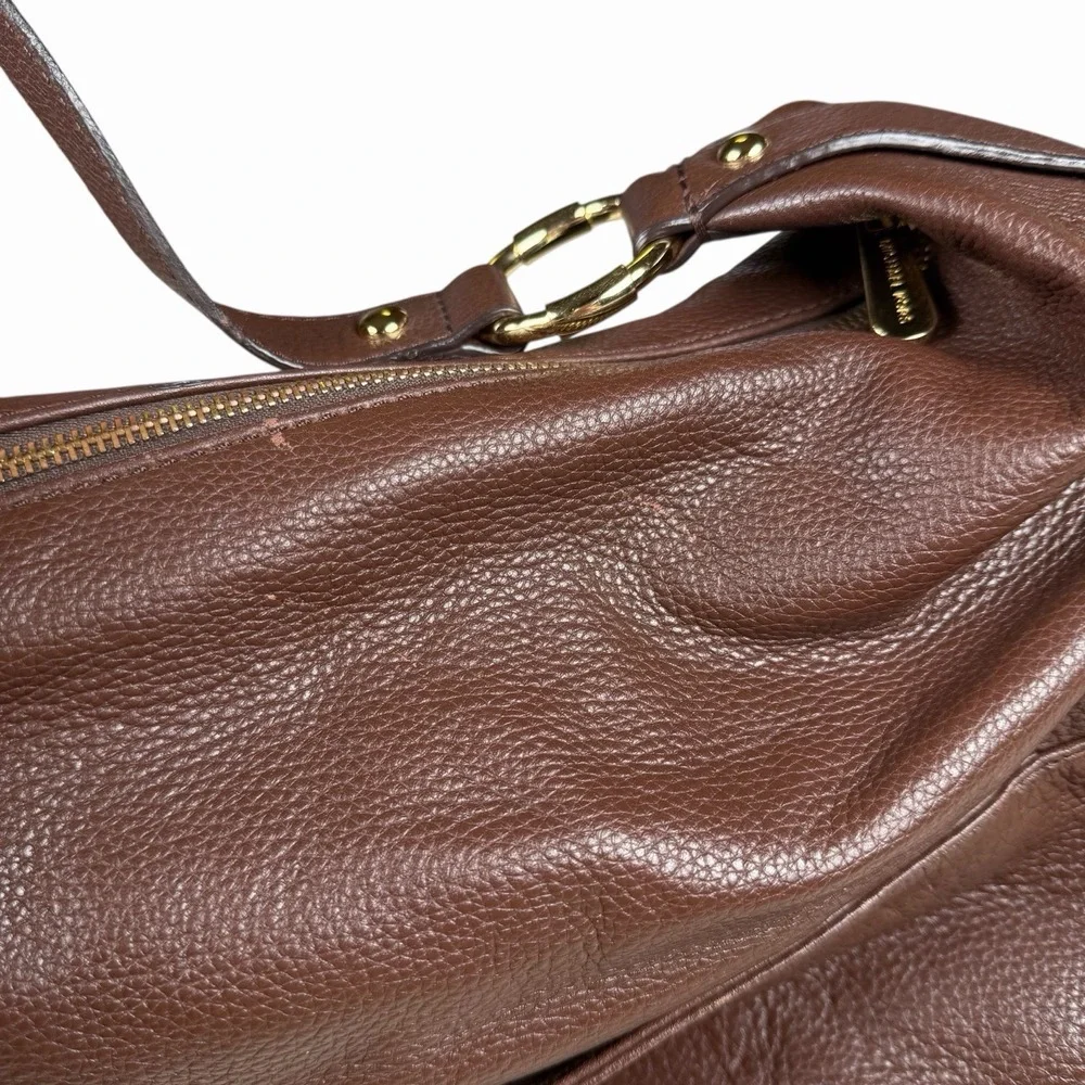 Michael Kors Pebbled Leather Hobo Handbag Shoulder Bag in Brown, Gold Hardware‎